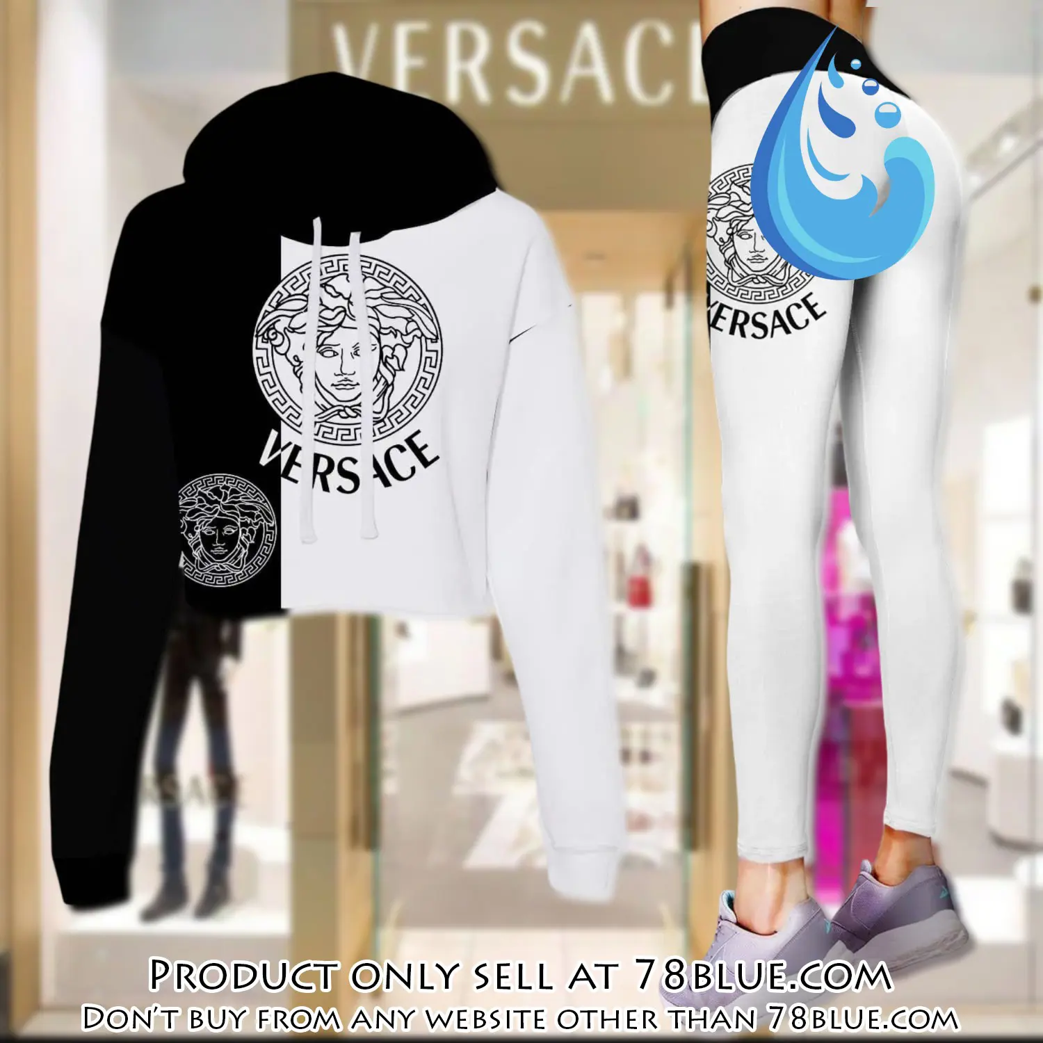 Versace black white luxury brand clothes leggings and crop top set for women 78b0519445